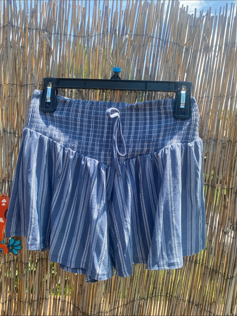 Blue flowy Striped Smocked Waist Shorts